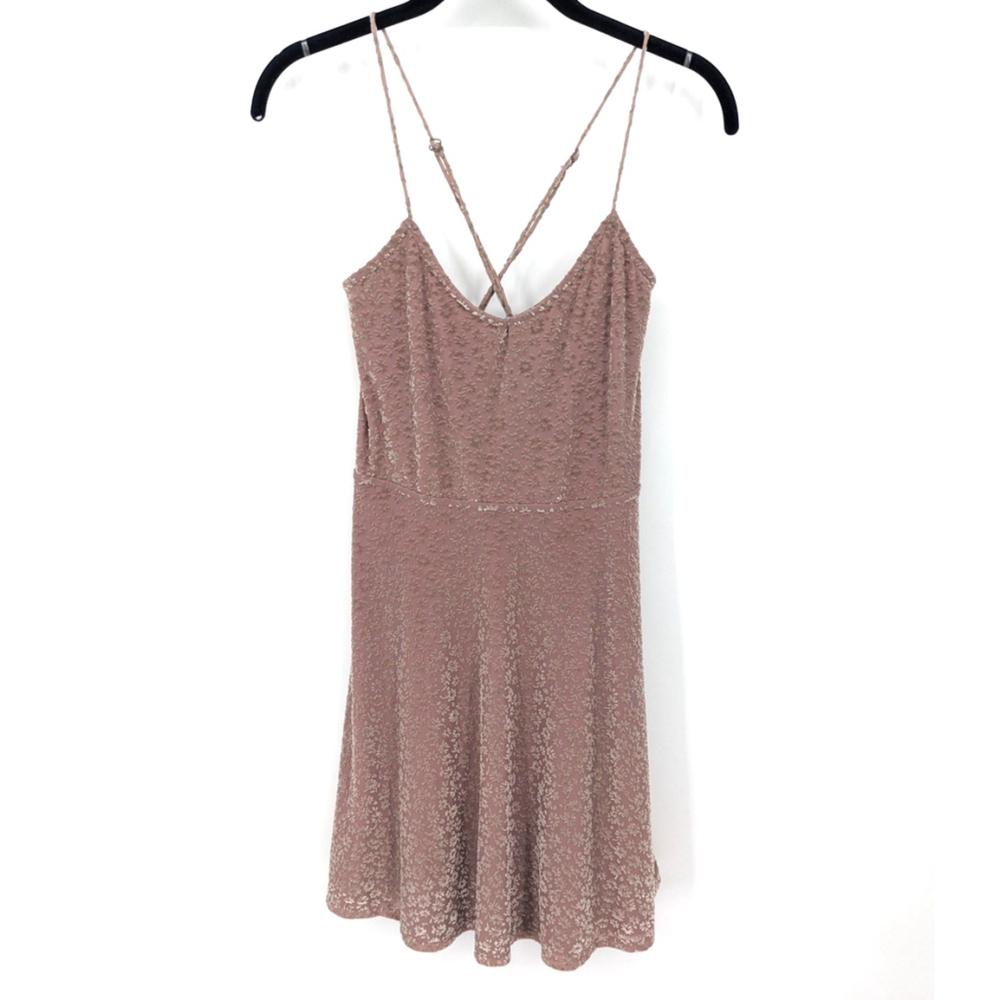LunaChix Dress Womens Large Mauve Pink Floral Y2K Burnout Velvet Mini Strappy‎